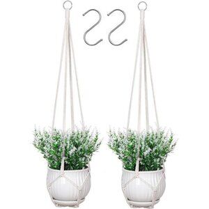 Macrame Plant Hanger Indoor Set of 2 with 2 S Hooks, Indoor Outdoor